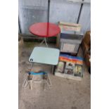 AN ASSORTMENT OF ITEMS TO INCLUDE A 'CARA-SOL' INFRA RED HEATER, TWO TABLES AND A CAMPING STOVE ETC