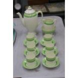 A ROYAL DOULTON COFFEE SET TO INCLUDE A COFFEE POT, CREAM JUG, SUGAR BOWL, SIX CUPS AND SAUCERS
