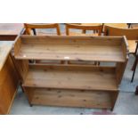 A PINE THREE TIER OPEN WATERFALL BOOKCASE 36" WIDE