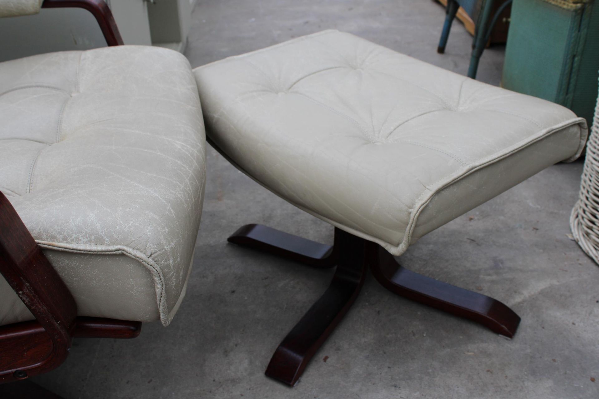 AN ULFERTS (MADE IN SWEDEN) REVOLVING RECLINER CHAIR WITH MATCHING STOOL - Image 3 of 3