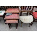 A RETRO TEAK G & T CHILDS CHAIR AND NEST OF THREE TBALES