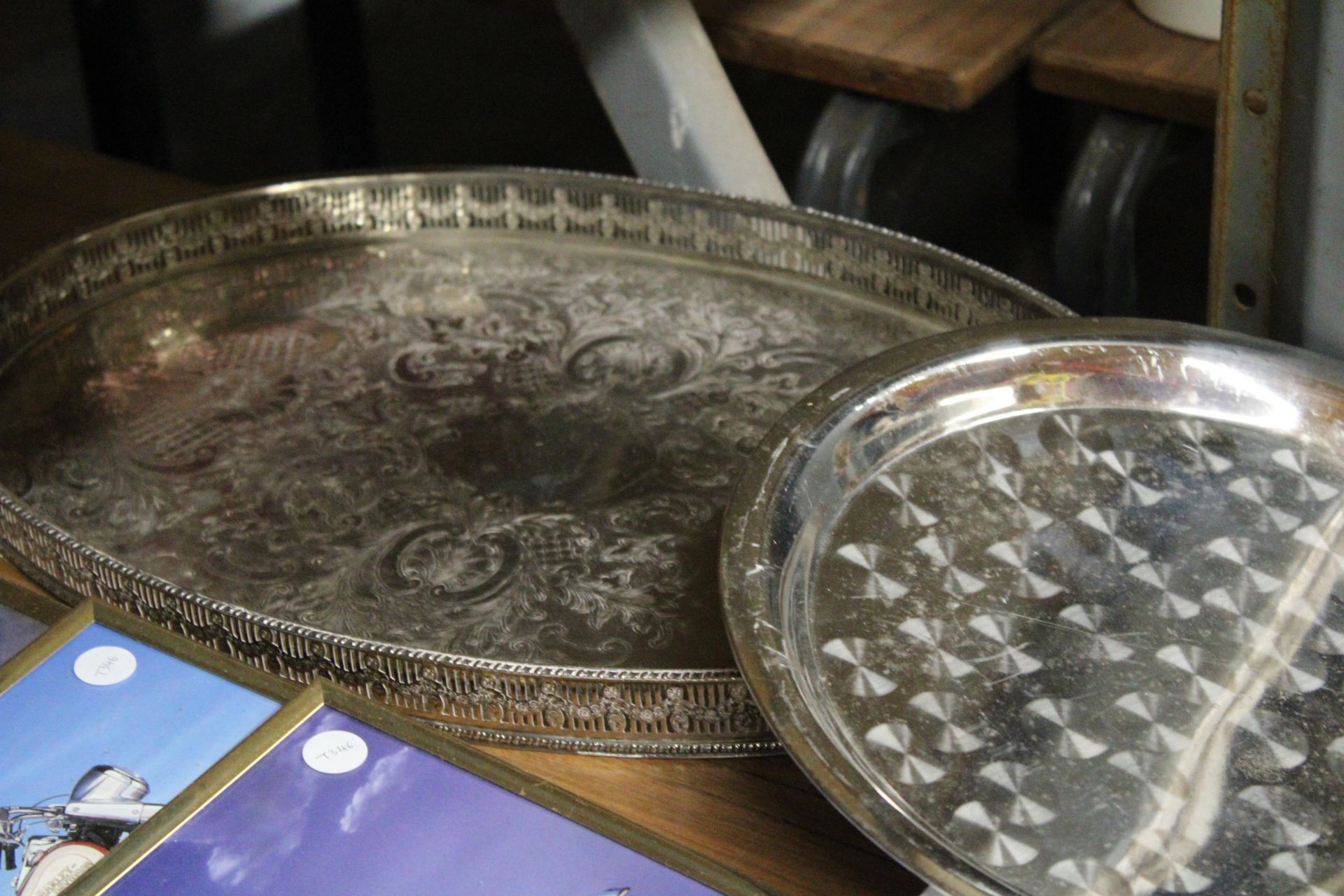 THREE SILVER PLATED TRAYS TO INCLUDE ONE GALLERIED - Image 4 of 5