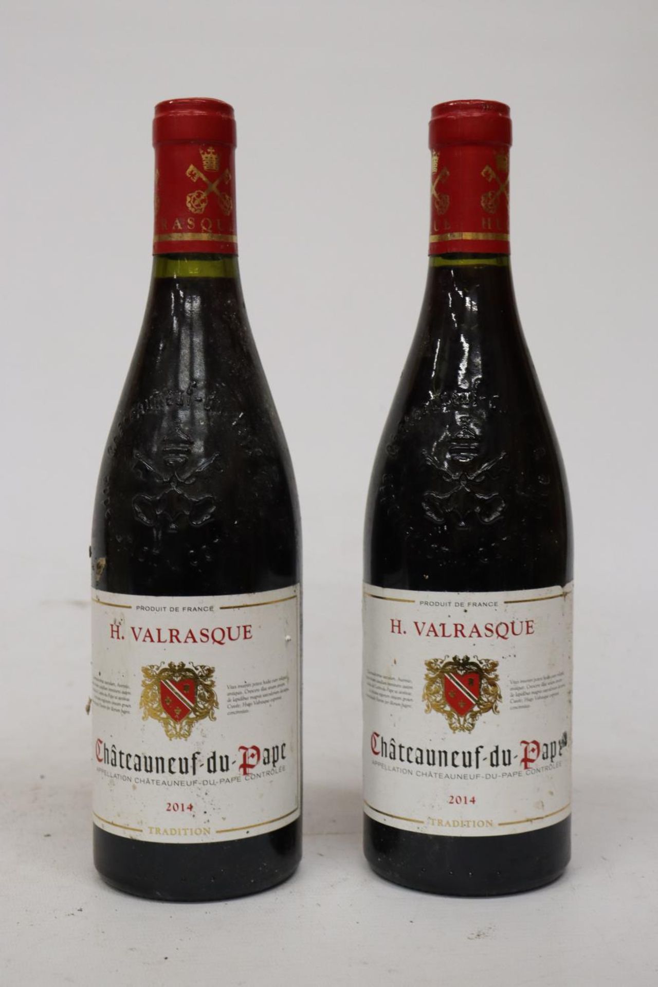 TWO BOTTLES OF H. VALRASQUE CHATEAUNEUF-DU-PAPE 2014 RED WINE