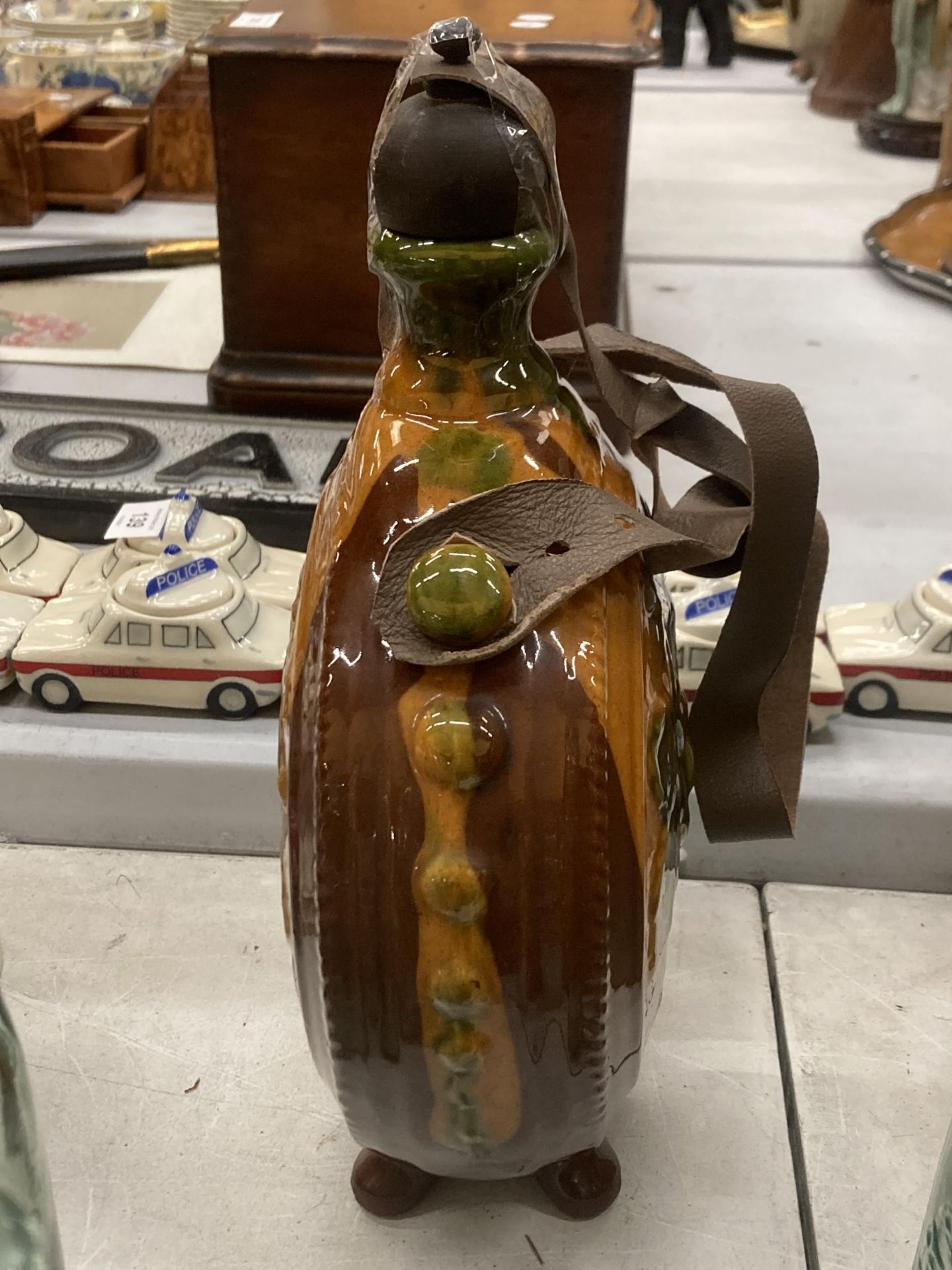 A ROUND CERAMIC WINE FLASK WITH GRAPE DECORATION, HEIGHT 30CM - Image 2 of 2
