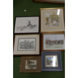 SIX VARIOUS FRAMED PRINTS TO INCLUDE BUXTON SCENE, CLEY MILL NORTH NORFOLK COAST, ROCKHAM COTTAGES