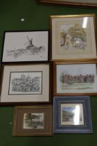 SIX VARIOUS FRAMED PRINTS TO INCLUDE BUXTON SCENE, CLEY MILL NORTH NORFOLK COAST, ROCKHAM COTTAGES