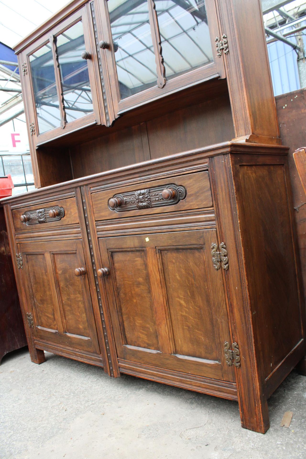 AN OAK AND BEECH E.GOMME FURNITURE DRESSER WITH GLAZED UPPER PORTION 55" WIDE - Image 3 of 7