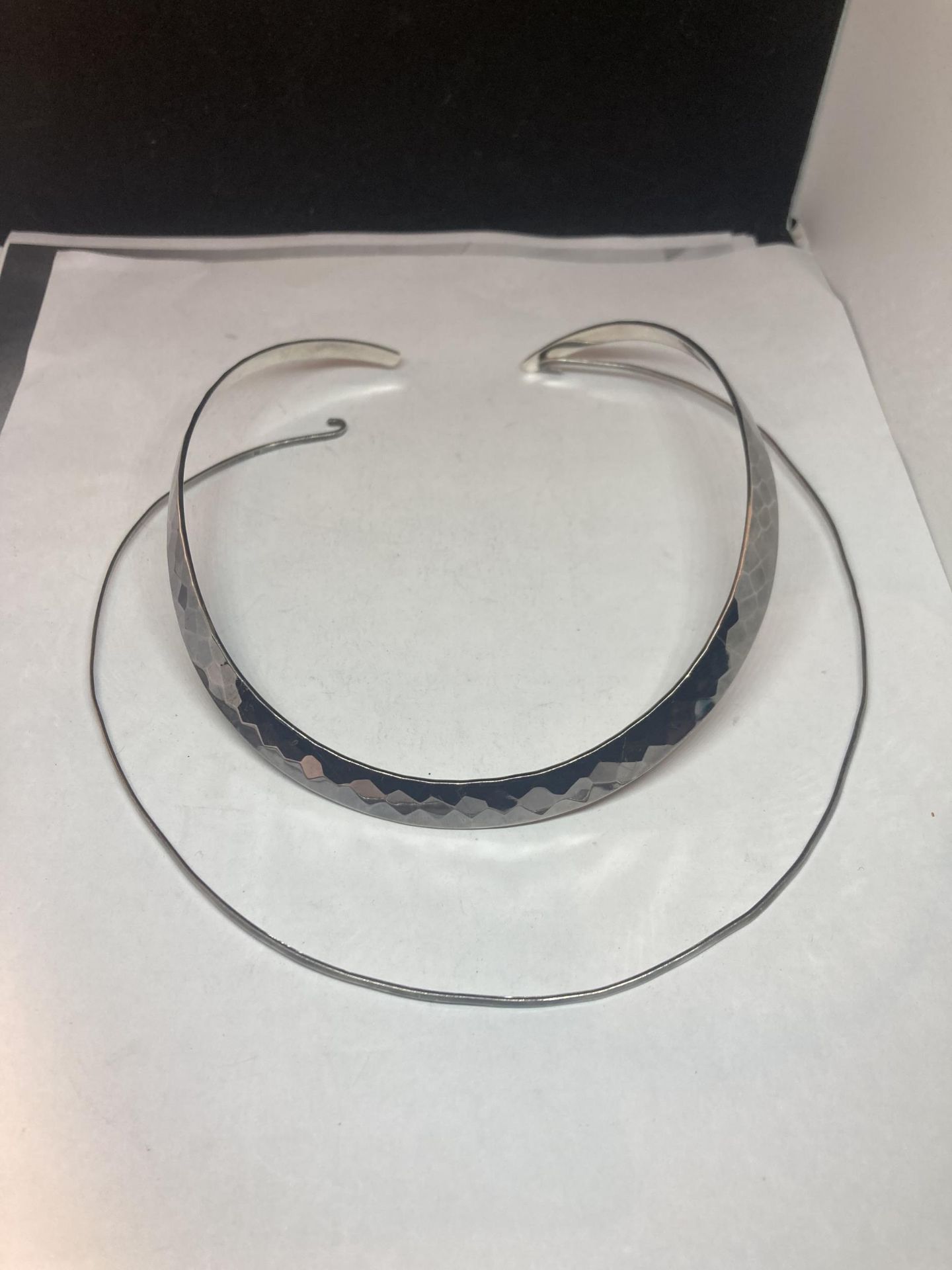 TWO SILVER CHOKERS