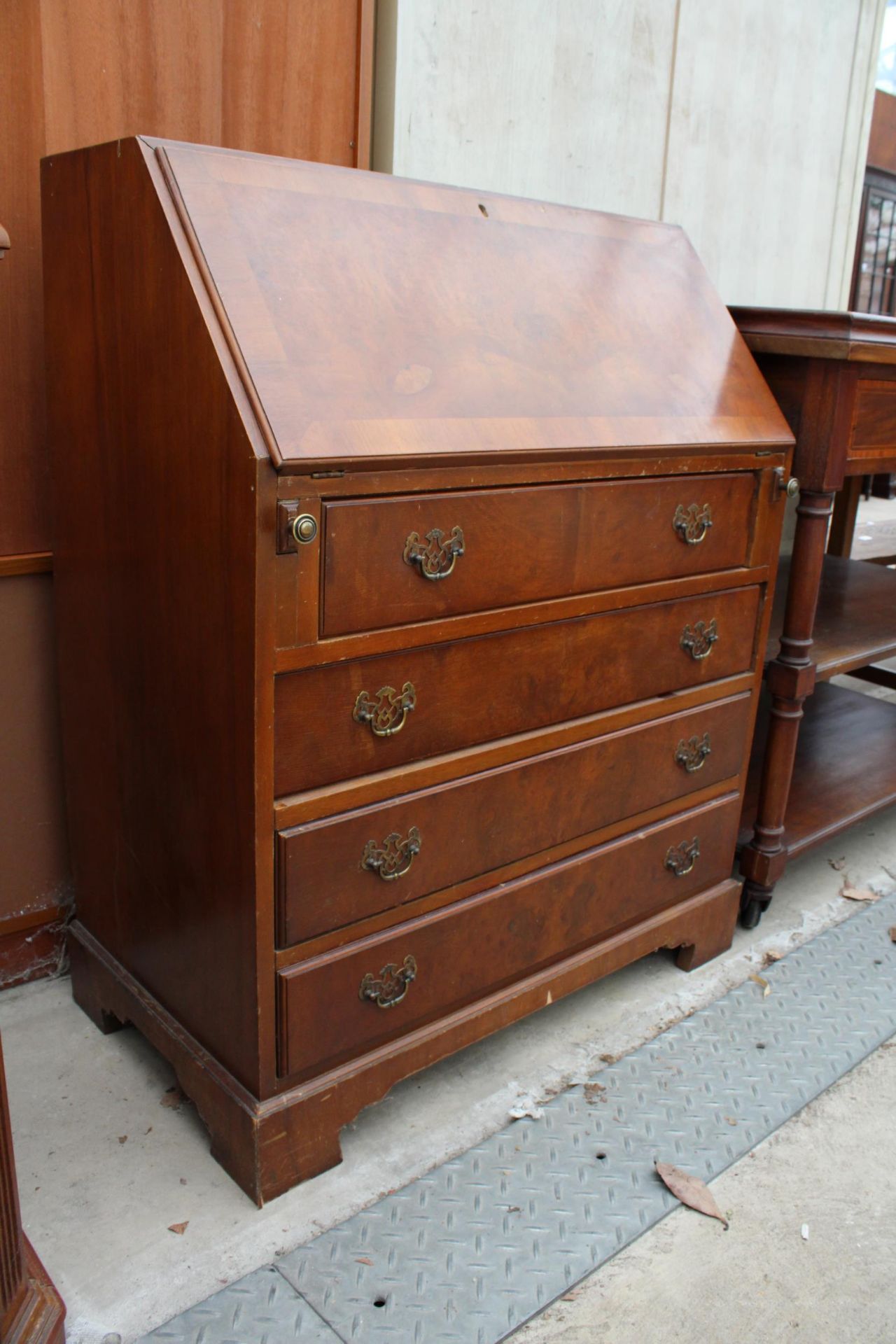 A WALNUT BUREAU WITH FITTED INTERIOR WITH DRAWERS TO BASE, 30" WIDE - Image 2 of 4