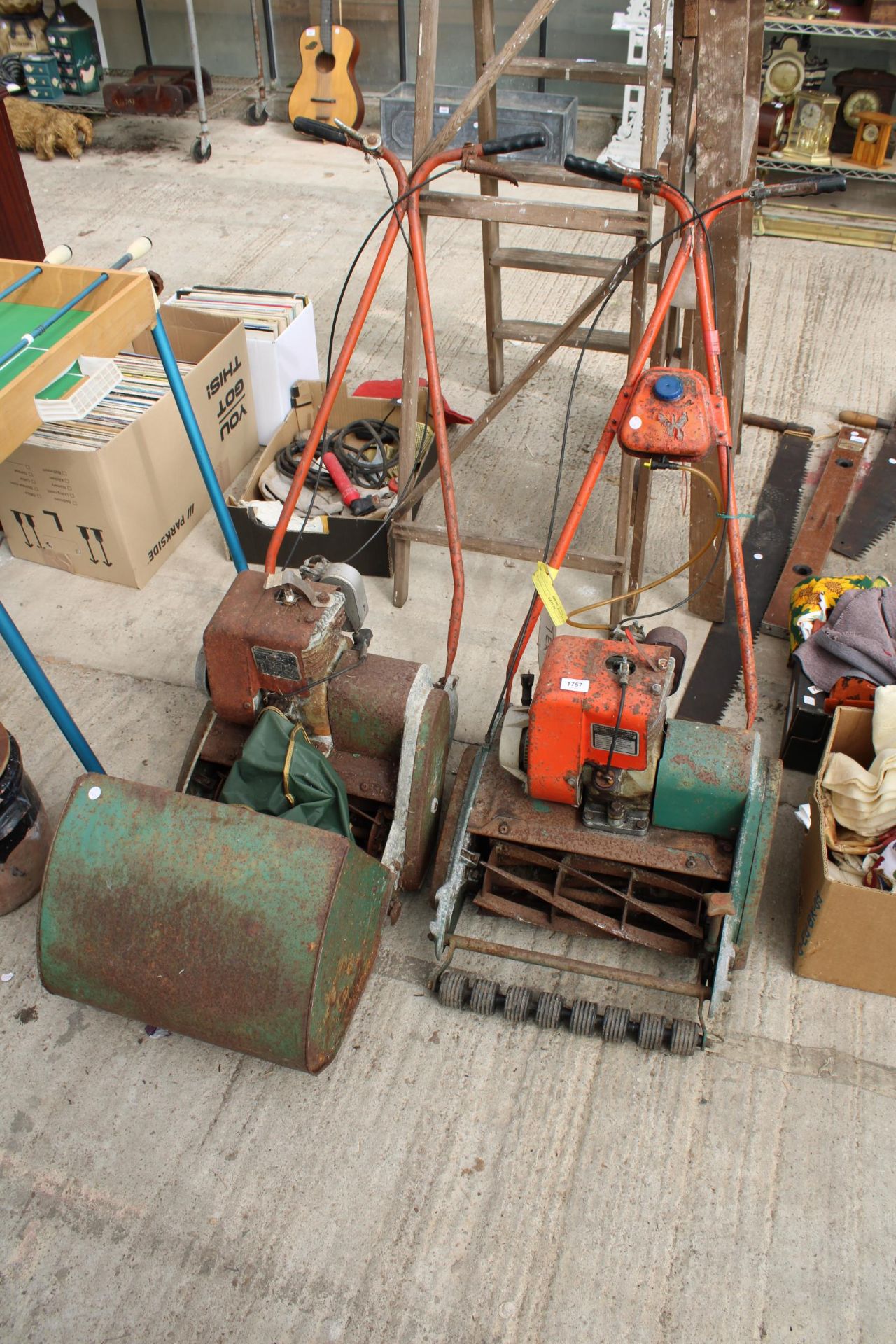 TWO VINTAGE PETROL ENGINE LAWN MOWERS