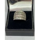 A BOXED SILVER AND STONE RING
