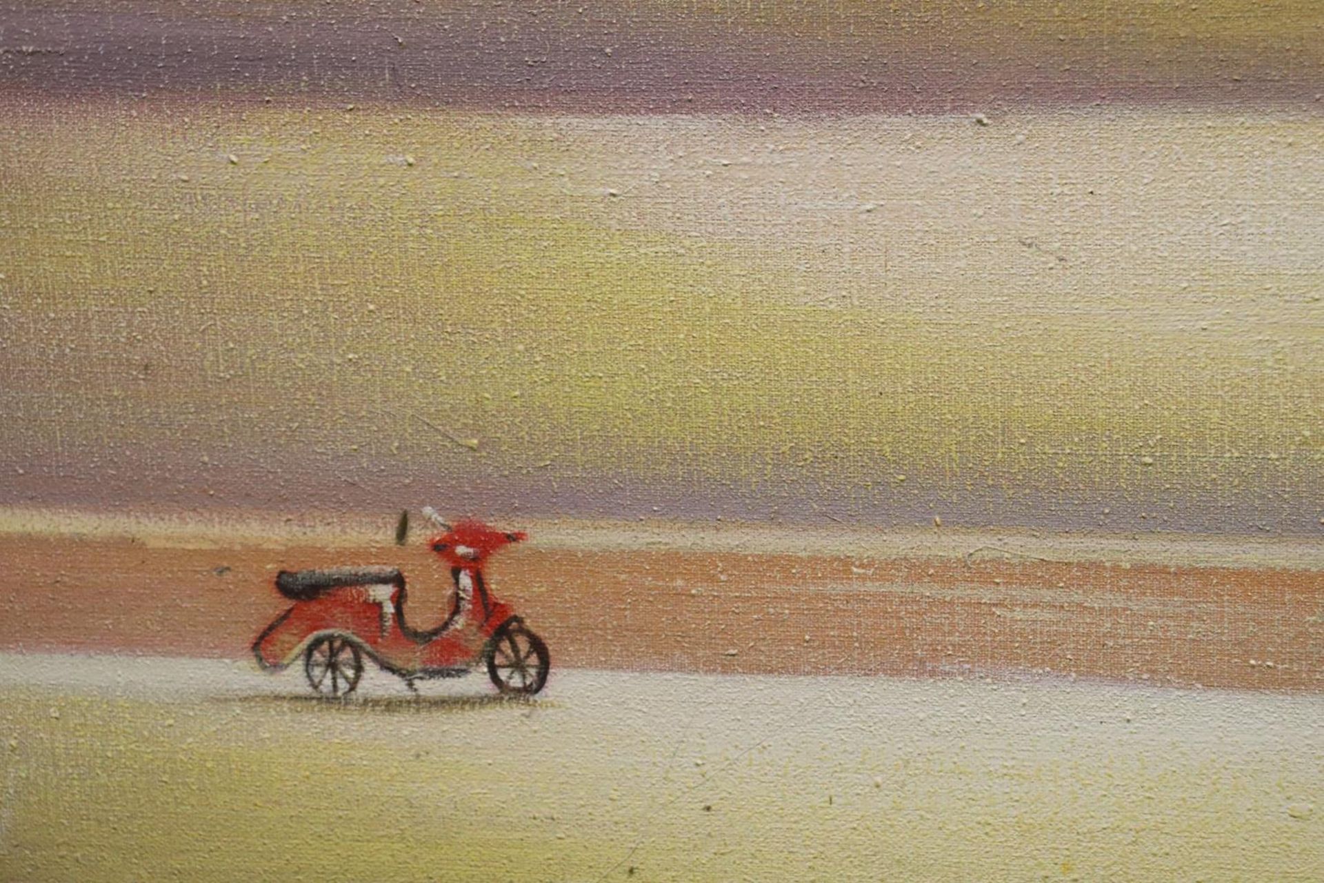 AN IMAGE ON CANVAS OF A MOPED AND A STREET LIGHT, 75CM X 75CM - Image 2 of 3