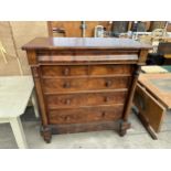 A VICTORIAN MAHOGANY SCOTTISH CHEST OF TWO SHORT, THREE LONG GRADUATED DRAWERS AND SECRET FRIEZE