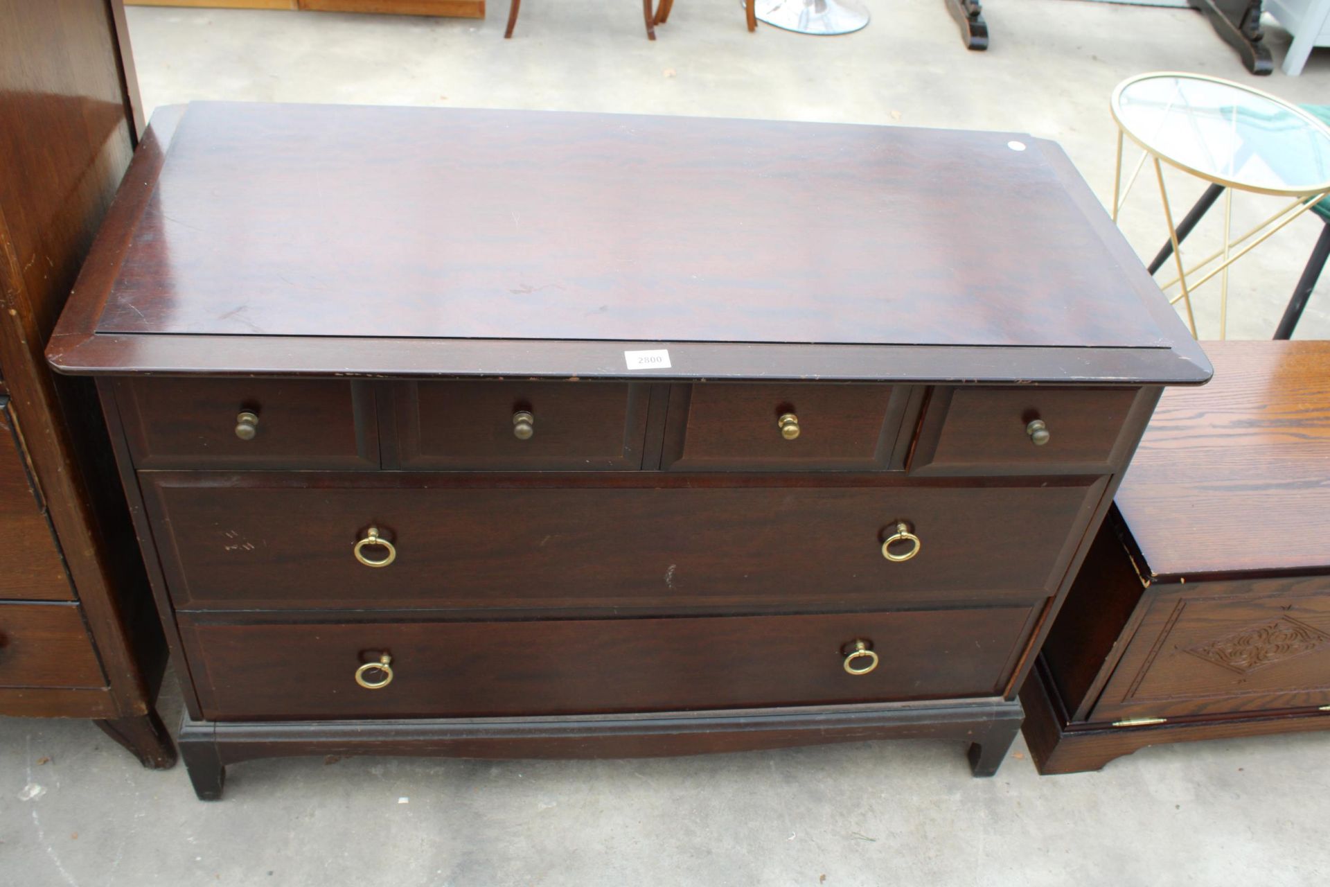 A STAG MINSTREL CHEST OF FOUR SHORT AND TWO LONG DRAWERS, 42" WIDE