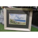 A FRAMED WATERCOLOUR OF A COASTAL BEACH SCENE, SIGNED T.CRITCHLEY DAVIES '81