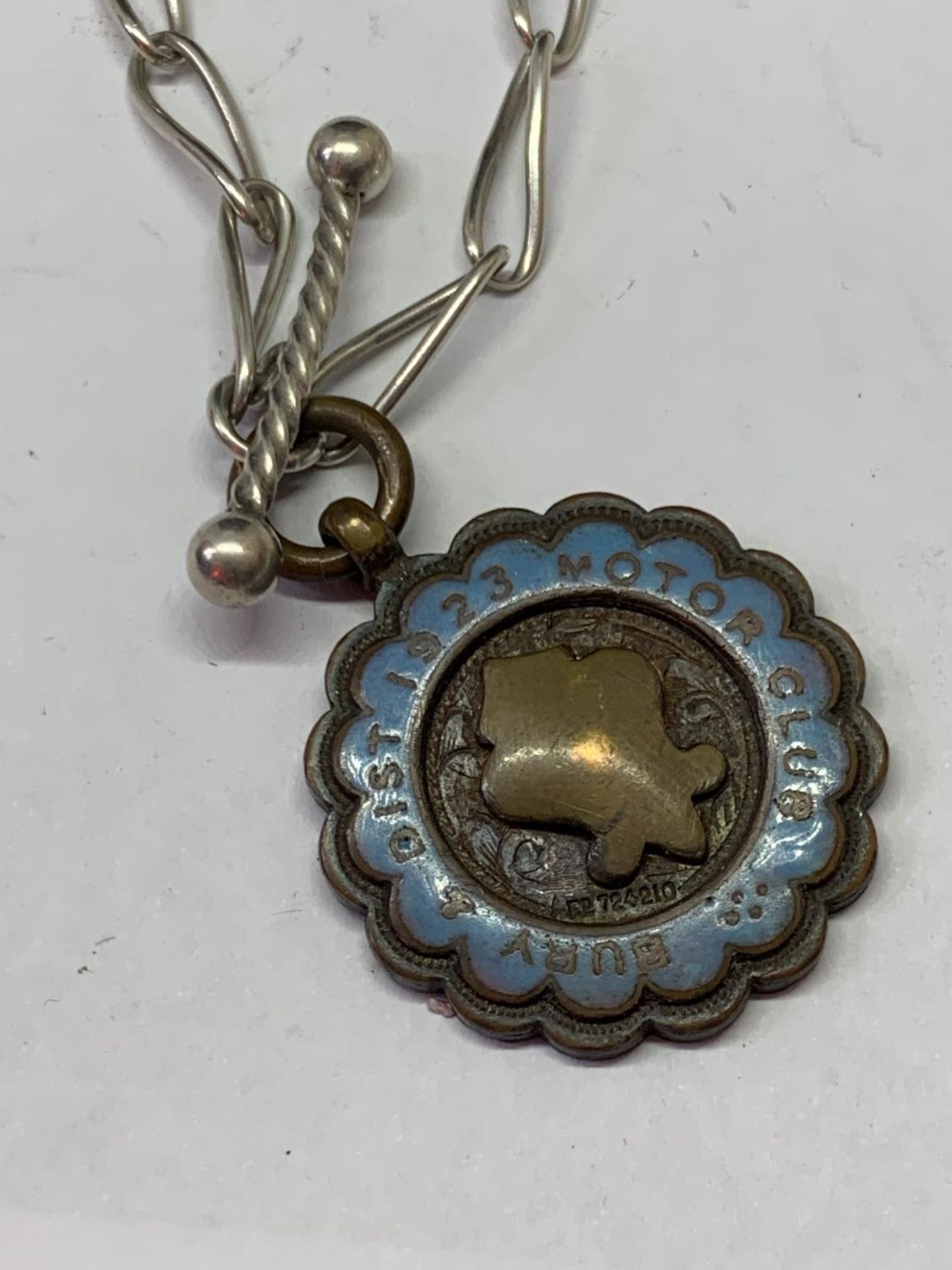 A SILVER DOUBLE ALBERT CHAIN WITH BURY MOTOR CLUB FOB - Image 2 of 3