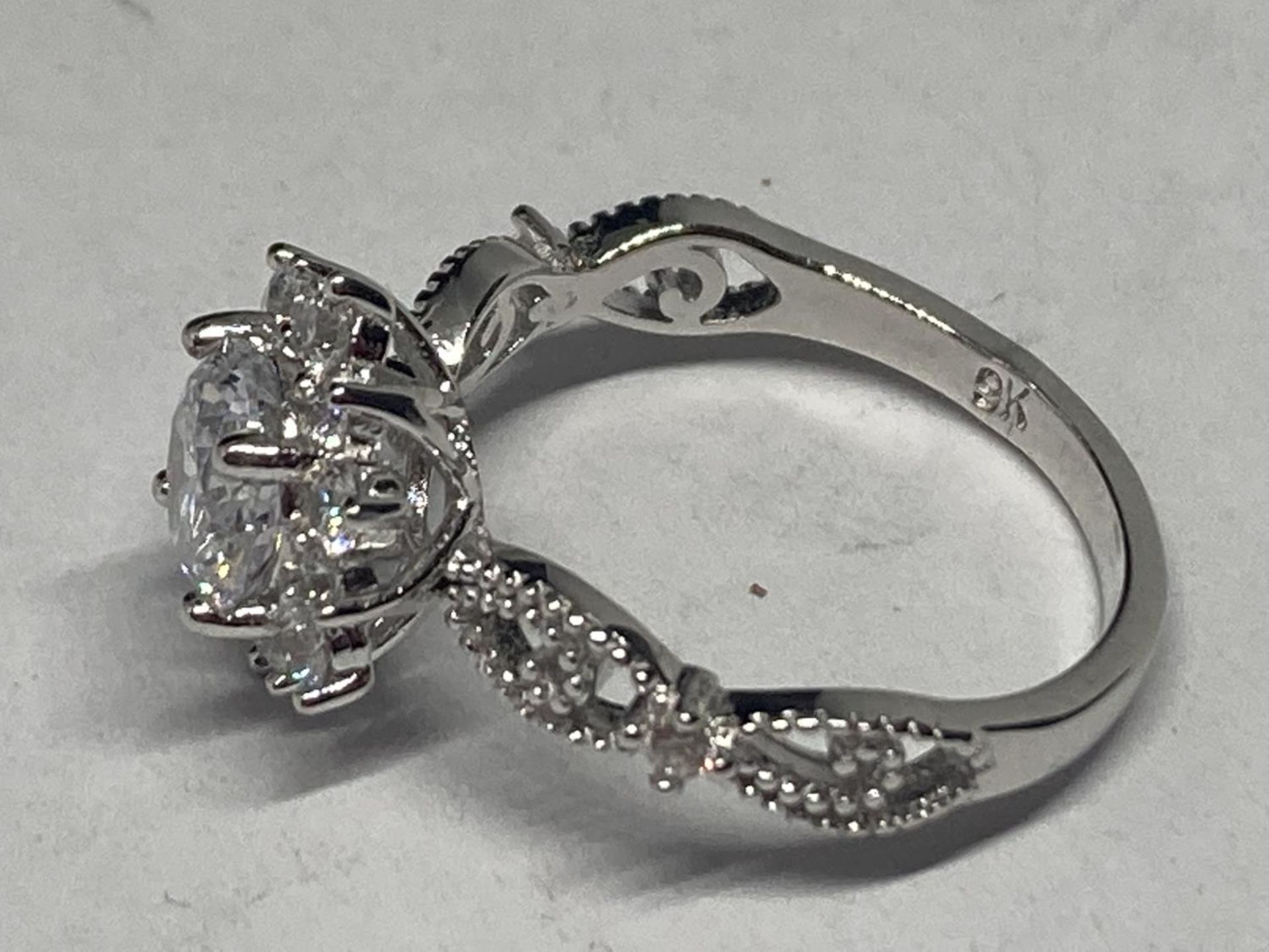 A MARKED 9K RING WITH 1 CARAT OF MOISSANITE SIZE N GROSS WEIGHT 3.05 GRAMS - Image 2 of 3