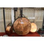 THREE VARIOUS VINTAGE COPPER FRYING PANS