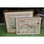 TWO FRAMED MAPS TO INCLUDE A MAP OF CHINA PLUS THE CRUSADES