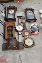 AN ASSORTMENT OF VARIOUS ITEMS TO INCLUDE CLOCKS AND BAROMETERS ETC