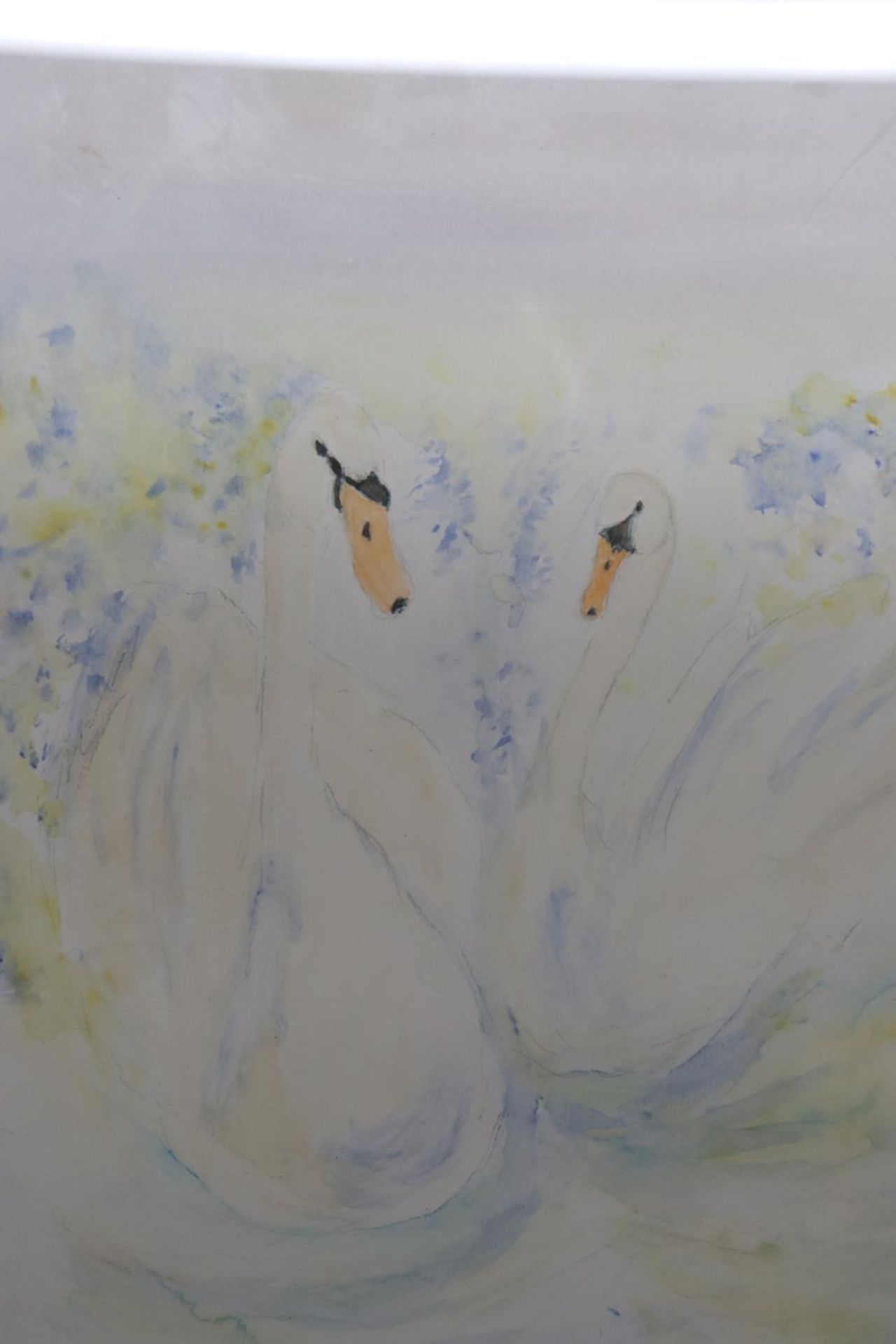 A SIGNED WATERCOLOUR OF TWO SWANS BY JEN - Image 2 of 3