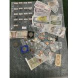 A SELECTION OF GB AND WORLD COINS AND NOTES