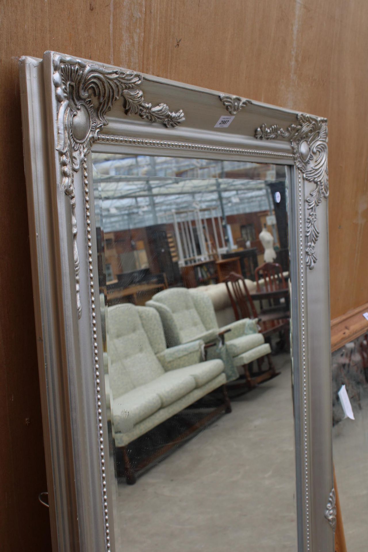 A MODERN SILVER GILT BEVEL EDGE WALL MIRROR, 62.5" X 30" - Image 2 of 3