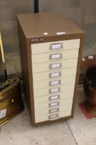 A BISLEY MINIATURE TEN DRAWER FILING CABINET