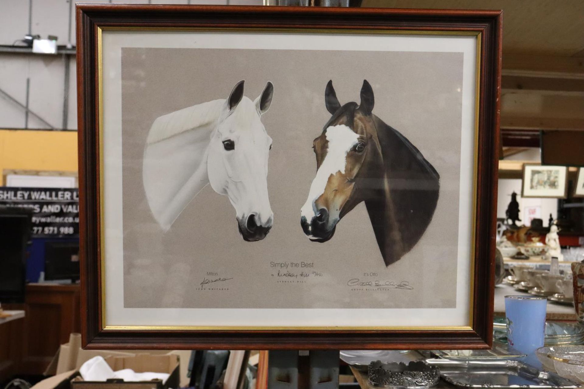 A FRAMED LIMITED EDITION 29/850 PRINT, 'SIMPLY THE BEST', FEATURING SHOWJUMPERS, MILTON (JOHN
