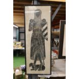 A BRASS RUBBING PRINT OF A MEDIEVAL KNIGHT BELIEVED TO DEPICT SIR WILLIAM FITZRALPH 1323,