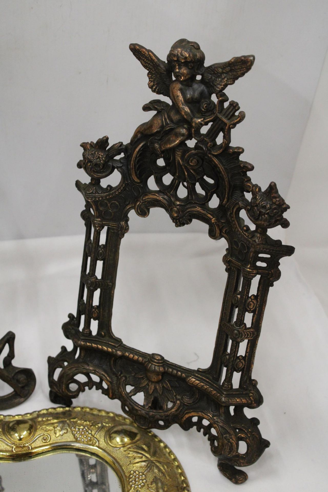 TWO HEAVY VINTAGE BRASS PHOTO FRAMES WITH ORNATE DECORATION AND REGISTRATION NUMBER TO THE BACK, - Image 4 of 5