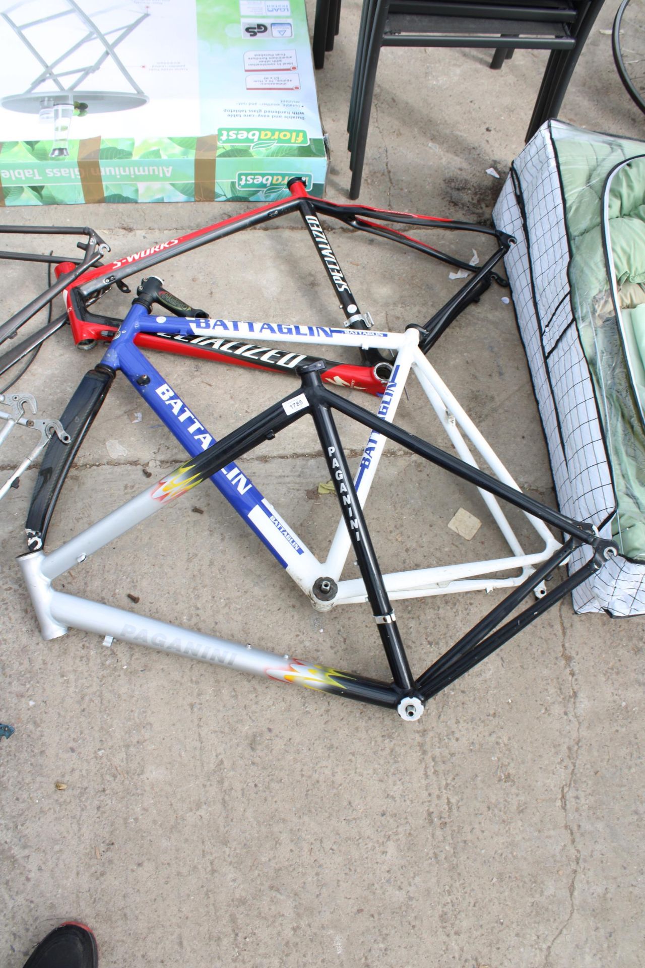 THREE VARIOUS BIKE FRAMES TO INCLUDE A BATTAGLIN AND A PAGANINI ETC