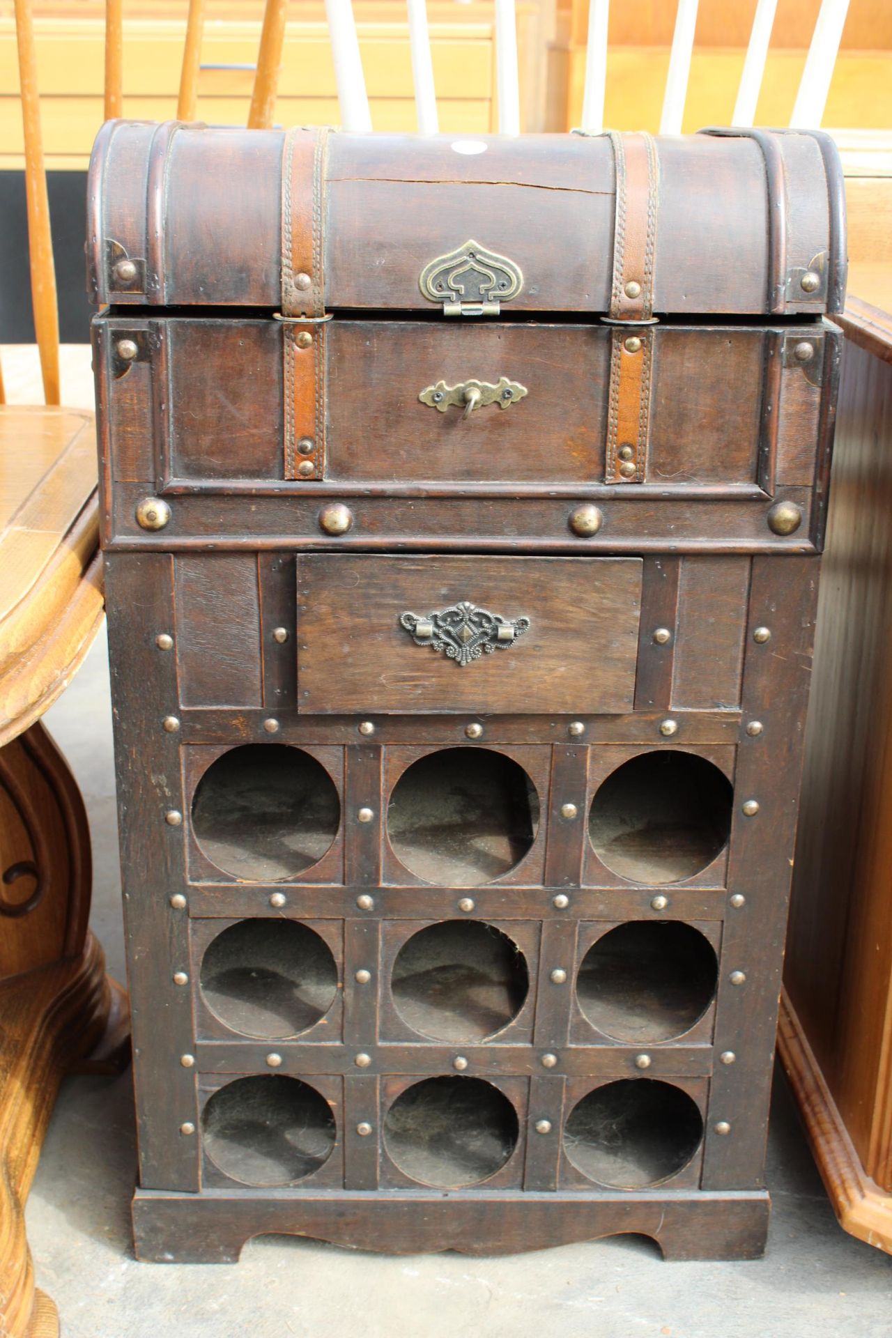 A MODERN PINE NINE BOTTLE WINE RACK IN THE FORM OF A TRUNK - Image 2 of 3
