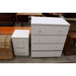 A MODERN WHITE CHEST OF FOUR DRAWERS AND BEDSIDE LOCKER