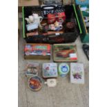 AN ASSORTMENT OF ITEMS TO INCLUDE ADVERTISING TINS AND NOVELTY TEAPOTS ETC