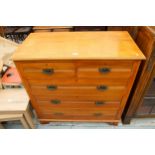 A LATE VICTORIAN SATINWOOD CHEST OF TWO SHORT AND THREE LONG DRAWERS 41" WIDE