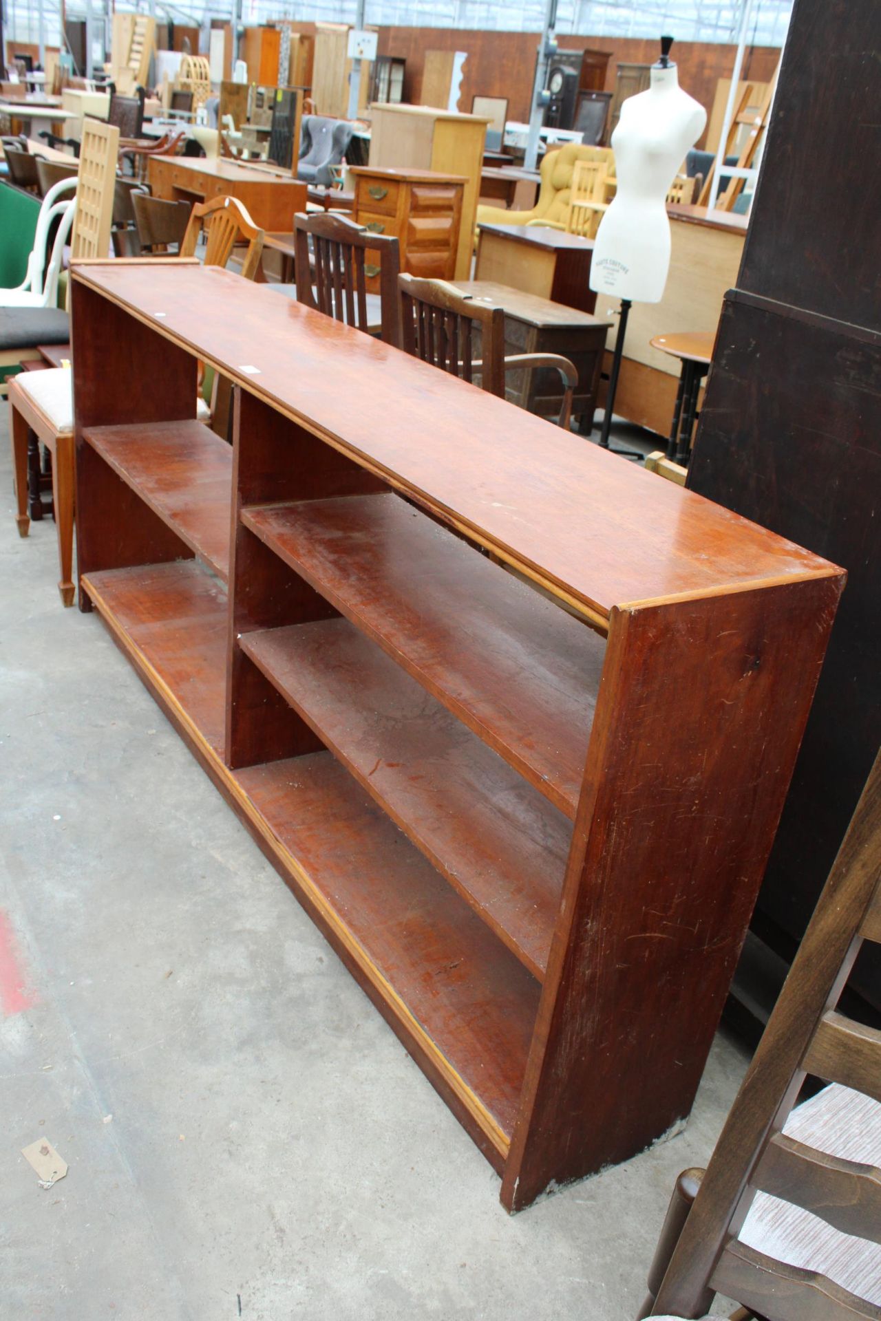 A MODERN TEAK FIVE DIVISION OPEN STORAGE SHELF, 75" WIDE AND DINING CHAIR - Image 2 of 2