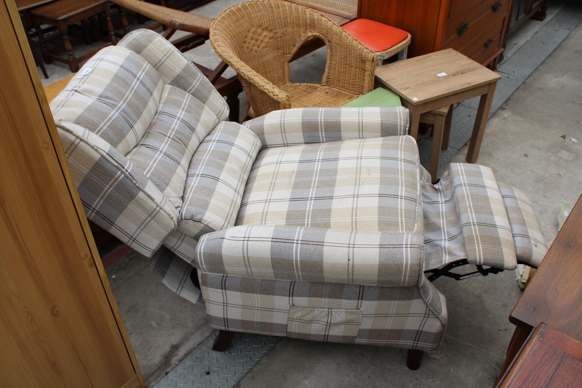 A CHECK WINGED RECLINER CHAIR - Image 3 of 3