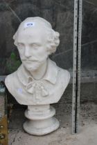 A PLASTER BUST OF A MALE FIGURE