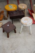 AN ASSORTMENT OF MINIATURE WOODEN STOOLS