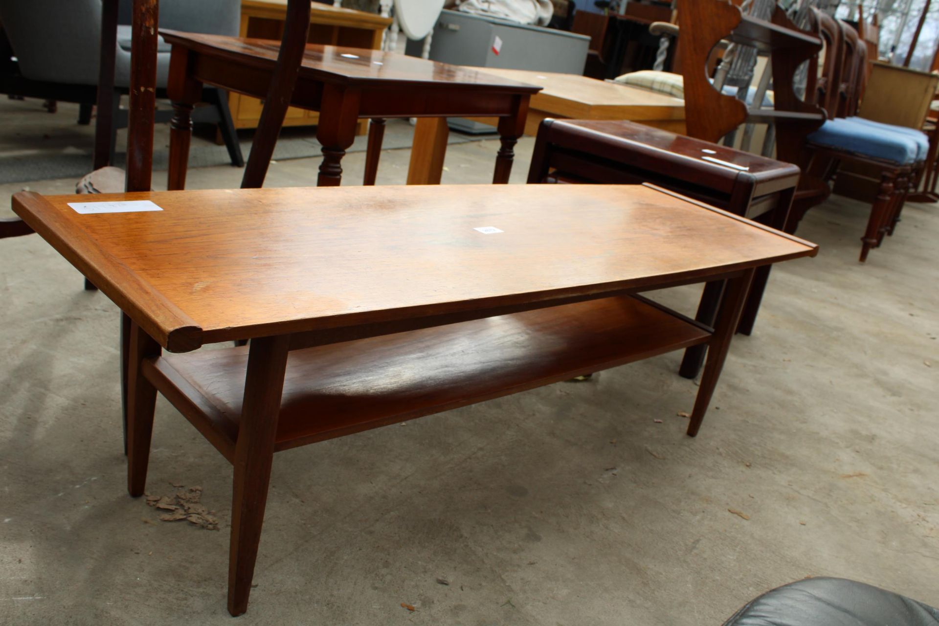 A RETRO TEAK TWO TIER COFFEE TABLE, 45" X 14" - Image 2 of 2