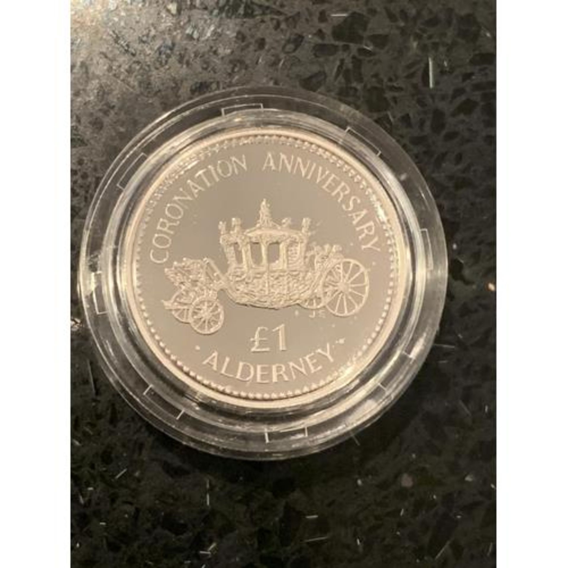 ALDERNEY 1993 £1 POUND SILVER PROOF COIN – QUEEN’S 40TH ANNIVERSARY OF CORONATION .