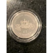 ALDERNEY 1993 £1 POUND SILVER PROOF COIN – QUEEN’S 40TH ANNIVERSARY OF CORONATION .
