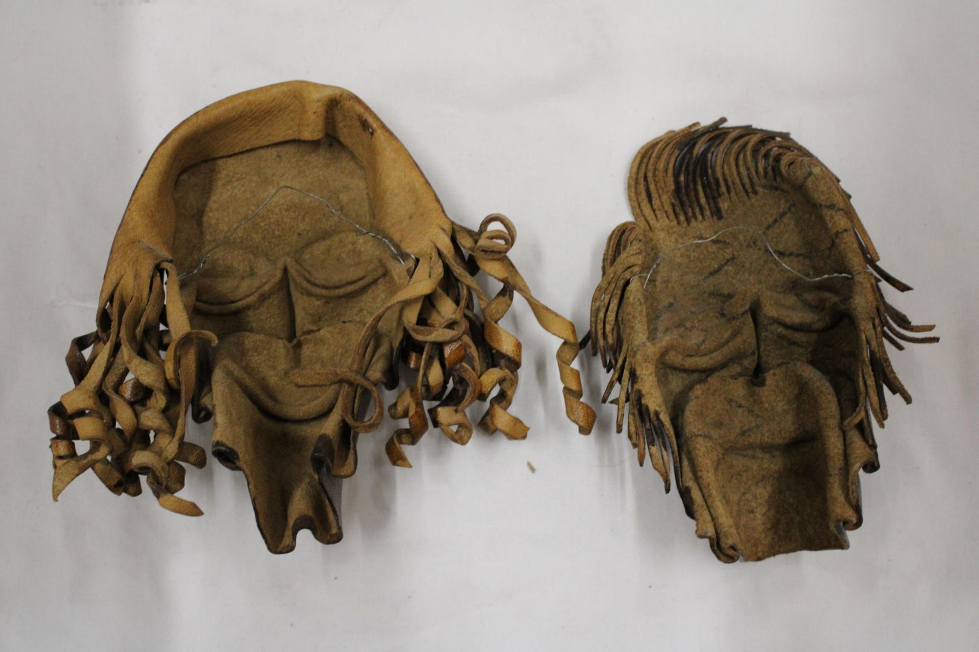 TWO VINTAGE SHAMAN ART STYLE LEATHER WALL MASKS - Image 5 of 5