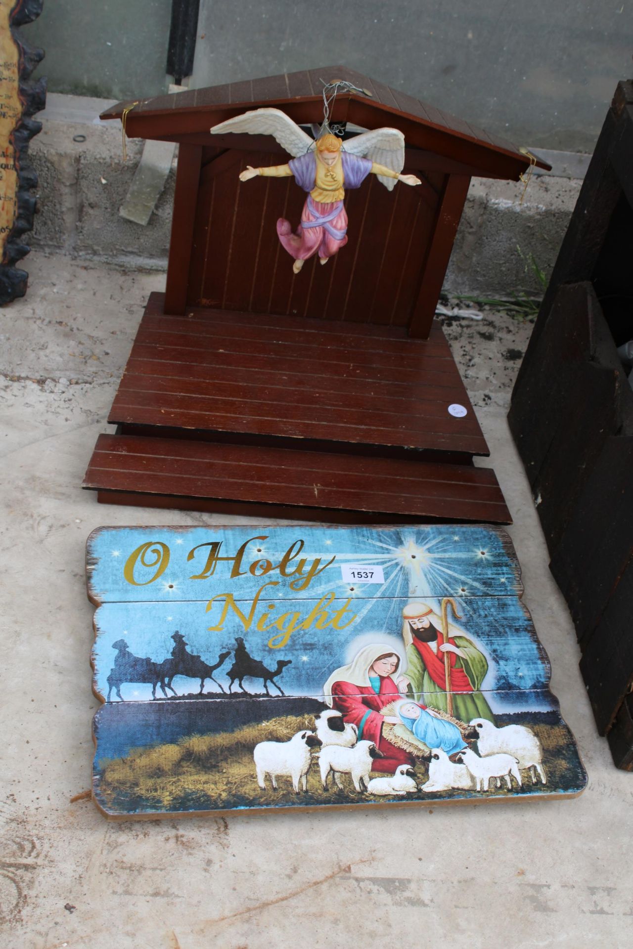 TWO RELIGIOUS ITEMS TO INCLUDE A WOODEN 'O HOLY NIGHT' PLAQUE