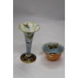 TWO PIECES OF VINTAGE AYNSLEY LUSTREWARE WITH BUTTERFLY DESIGN, TO INCLUDE A VASE, HEIGHT 18CM AND A
