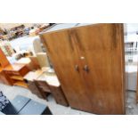 A MID 20TH CENTURY D.B.S. FURNITURE WALNUT TWO DOOR WARDROBE, DRESSING TABLE, 4'6" BEDHEAD AND FOOT,