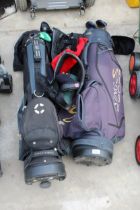 TWO GOLF BAGS AND AN ASSORTMENT OF GOLF CLUBS