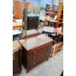 A MID 20TH CENTURY LEBUS DRESSING CHEST WITH TRIPLE MIRROR AND THREE DRAWERS, 30" WIDE