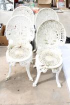 A SET OF FOUR WHITE CAST ALLOY BISTRO CHAIRS